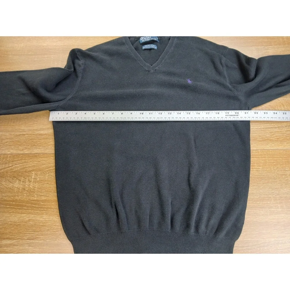 Polo Ralph Lauren Men Black Pima Cotton V-Neck Sweater Pullover Logo Size Medium
